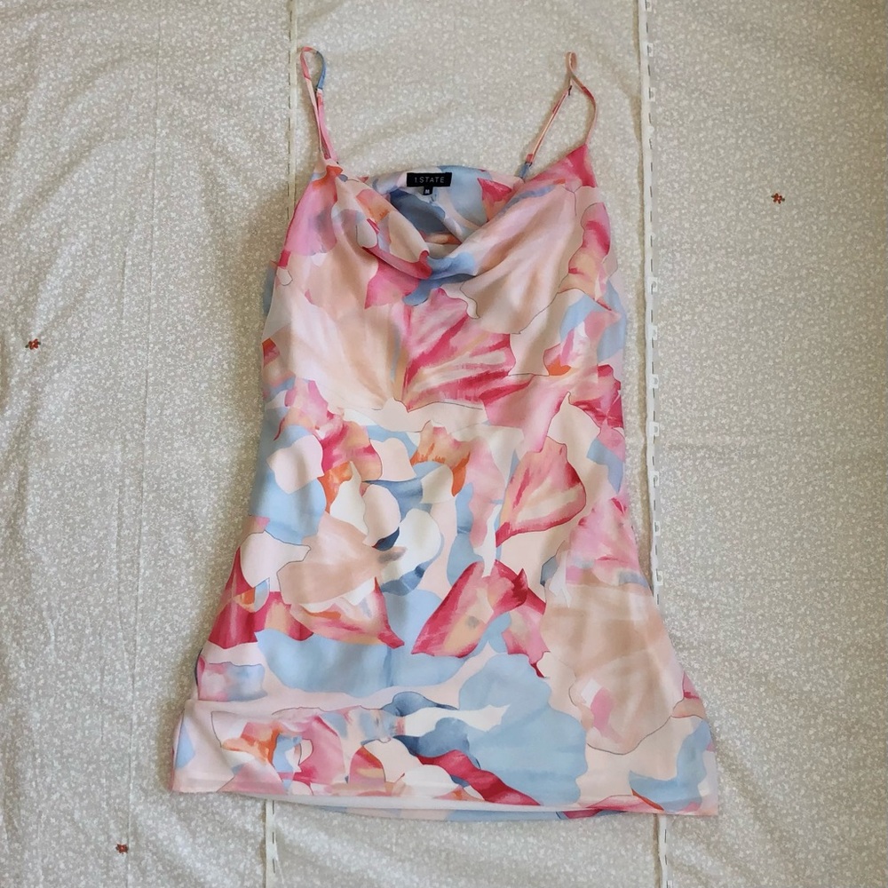 1.STATE Pastel Floral Cowl Neck Dress